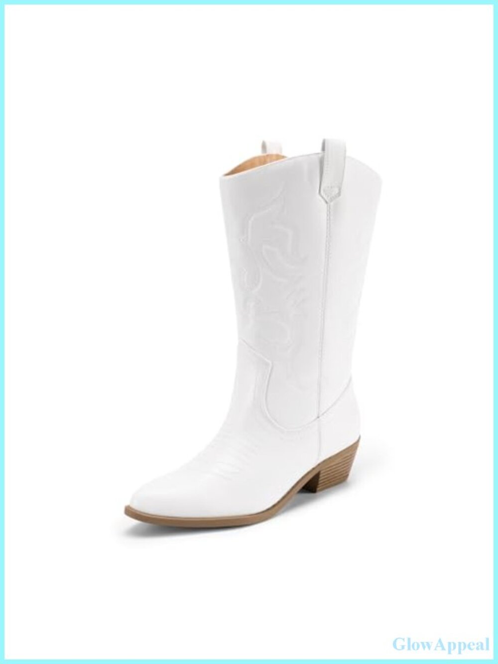 Faux Leather Cowboy Boots Pointed Toe Mid-Calf Western Pull On